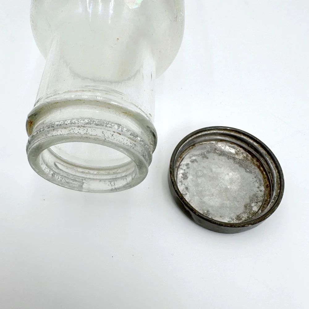 Vintage Glass Rolling Pin Clear Original Metal Cap Hollow Pastry Rustic Kitchen